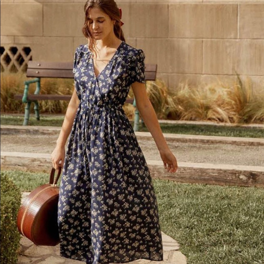Navy floral midi dress